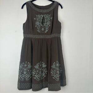 Nanette Lepore Dress‎ Size 12 Gray/Brown Embroidered Silk Cut Out Floral